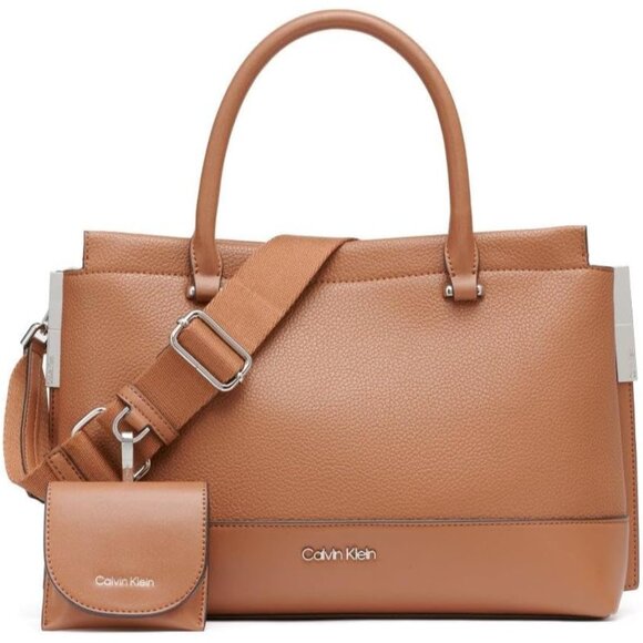 Handbags - Bianca Caramel Vegan Leather Satchel 3-Compartment Crossbody Handbag